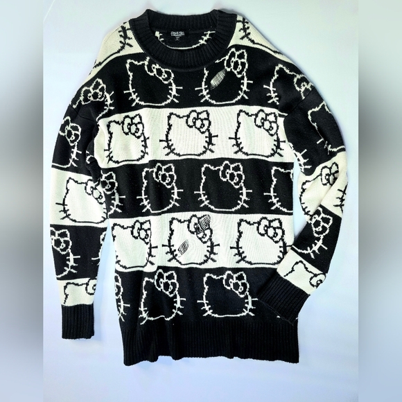 EUC Hello Kitty Dolls Kill Distressed Black and White Striped Sweater Size Large - Picture 1 of 5